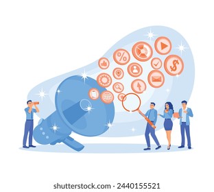 Improve digital marketing. The company announced the promotion on social media. Promotion concept. Flat vector illustration.