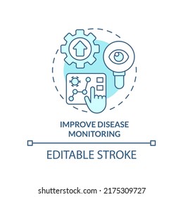 Improve disease monitoring turquoise concept icon. Pandemic prevention abstract idea thin line illustration. Isolated outline drawing. Editable stroke. Arial, Myriad Pro-Bold fonts used