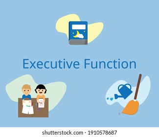 improve executive function (EF) by having play activities, do housework and read bed time stories together vector