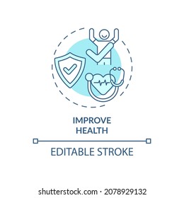 Verbessern Sie das Gesundheitsblaue Konzeptsymbol. Jährliche Checkup-Vorteile abstrakte Idee dünne Linie Illustration. Regelmäßige ärztliche Untersuchung. Gesundheitswesen. Vektorgrafik einzeln auf Umrissfarben. Bearbeitbarer Hub