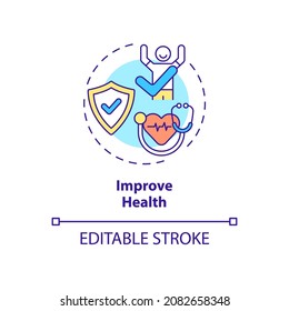 Improve health concept icon. Annual checkup benefits abstract idea thin line illustration. Regular doctor examination. Healthcare. Vector isolated outline color drawing. Editable stroke