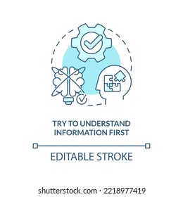 Improve information understanding concept turquoise icon. Memorization tip abstract idea thin line illustration. Isolated outline drawing. Editable stroke. Arial, Myriad Pro-Bold fonts used