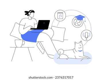 Improve listening skills isolated cartoon vector illustrations. Boy improving his language listening skills with audiobook and podcast, distance learning, virtual education vector cartoon.