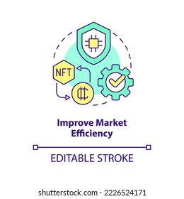 Mejorar el icono de concepto de eficiencia de mercado. Desarrollo empresarial. Ilustración de línea delgada de idea abstracta de beneficio de NFT. Dibujo de contorno aislado. Trazo editable. Fuentes Arial, Myriad Pro-Bold utilizadas