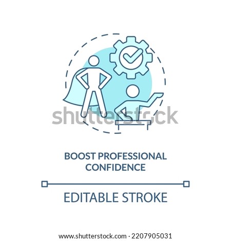 Improve professional confidence blue concept icon. Upgrading job competencies abstract idea thin line illustration. Isolated outline drawing. Editable stroke. Arial, Myriad Pro-Bold fonts used