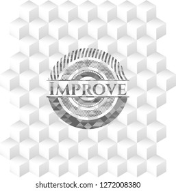 Improve retro style grey emblem with geometric cube white background