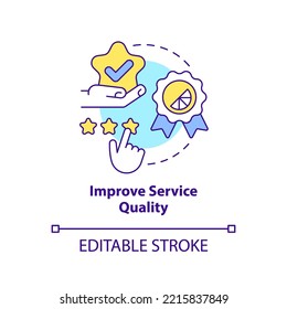 Icono de concepto de calidad del servicio. Ilustración de la idea abstracta de la línea delgada de la prima de marketing con aroma ambiente. Comentarios. Dibujo de contorno aislado. Trazo editable. Fuentes Arial, Myriad Pro-Bold utilizadas