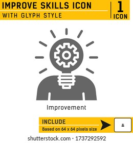improve skills premium icon with glyph style isolated on white background. Vector illustration improvement concept design template for graphic, web design, mobile app, logo, UI, UX, project and work