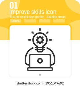 improve skills premium icon with outline style isolated on white background. Vector illustration improvement concept design template for graphic, web design, mobile app, logo, UI, UX, project and work