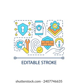 Improve smartphone security concept icon. Prevent leaked personal data. Strong password abstract idea thin line illustration. Isolated outline drawing. Editable stroke. Arial font used