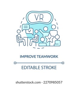 Improve teamwork turquoise concept icon. Metaverse importance for business abstract idea thin line illustration. Isolated outline drawing. Editable stroke. Arial, Myriad Pro-Bold fonts used