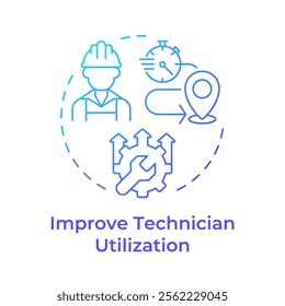 Improve technician utilization blue gradient concept icon. Benefit of FSM. Field service management. Round shape line illustration. Abstract idea. Graphic design. Easy to use in article