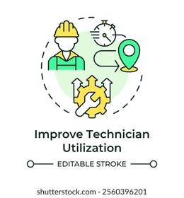 Improve technician utilization multi color concept icon. Benefit of FSM. Field service management. Round shape line illustration. Abstract idea. Graphic design. Easy to use in article