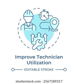 Improve technician utilization soft blue concept icon. Benefit of FSM. Field service management. Round shape line illustration. Abstract idea. Graphic design. Easy to use in article