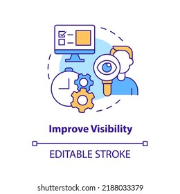 Improve visibility concept icon. Addressing covid impact on logistics abstract idea thin line illustration. Isolated outline drawing. Editable stroke. Arial, Myriad Pro-Bold fonts used