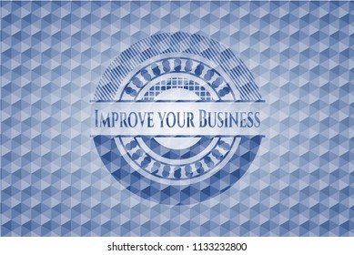 Improve your Business blue emblem with geometric pattern background.