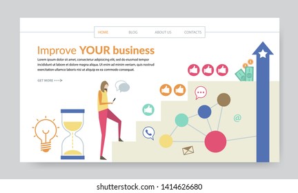 Improve your business concept, creative website template, modern flat design vector illustration