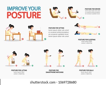 Improve your posture infographic,vector illustration