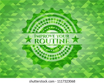 Improve your routine green emblem with mosaic background
