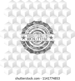 Improve your routine grey emblem with geometric cube white background