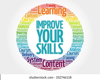 Improve Your Skills circle stamp word cloud, business concept