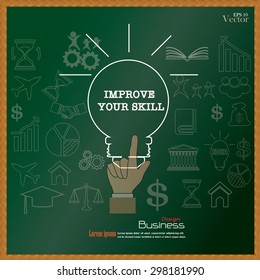 improve your skills concept. hand point improve your skill with 