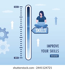 Improve your skills, landing page. Personal development plan for career success. Build specialist skill or competence to motivate and achieve business goal. Measurement and performance concept. vector