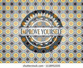 Improve yourself arabic style badge. Arabesque decoration.
