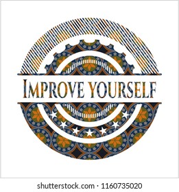 Improve yourself arabic style emblem. Arabesque decoration.