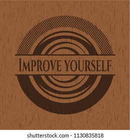 Improve yourself badge with wooden background