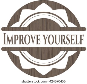 Improve yourself badge with wooden background