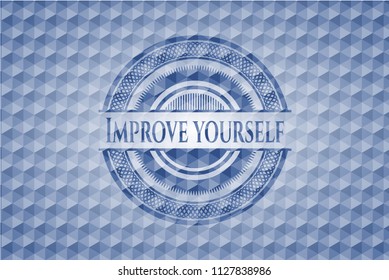 Improve yourself blue badge with geometric background.