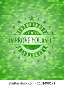 Improve yourself green emblem with triangle mosaic background