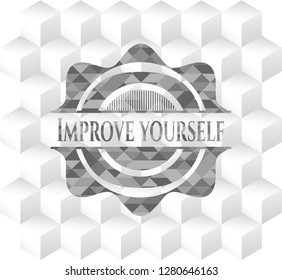 Improve yourself grey emblem with cube white background