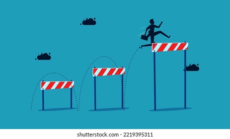 Improve Yourself And Overcome Big Obstacles. Businessman Jumping Over Obstacles