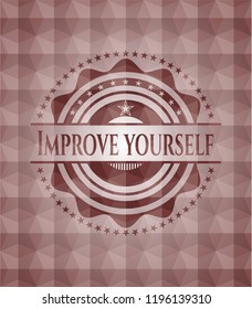 Improve yourself red seamless badge with geometric pattern.