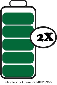 An improved battery with 2x power - concept of green energy , power illustration - vector , icon 