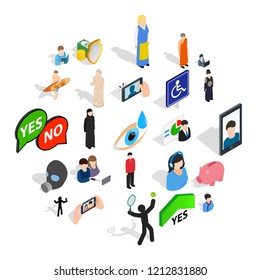 Improved body icons set. Isometric set of 25 improved body vector icons for web isolated on white background