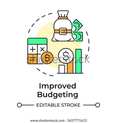 Improved budgeting multi color concept icon. Reduce financial surprises. Benefit of capacity regulation. Round shape line illustration. Abstract idea. Graphic design. Easy to use in presentation