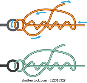 Improved clinch knot diagram two color version illustration