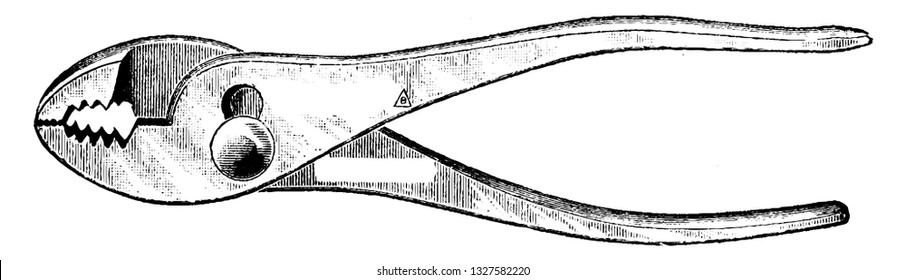 A improved combination of pliers with a notched inner grip for holding and grasping round objects and cutting and bending wire, vintage engraved line art illustration. Bicycle Accessories - 1900