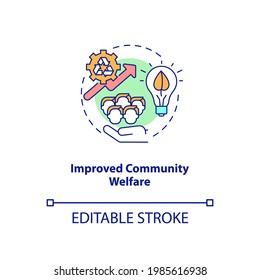 Improved community welfare concept icon. Organic waste reduction benefit idea thin line illustration. Environmental sustainability. Vector isolated outline RGB color drawing. Editable stroke