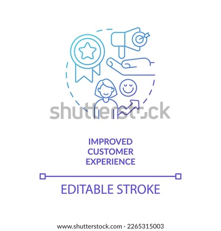 Improved customer experience blue gradient concept icon. Satisfied user. Happy client. Positive feedback abstract idea thin line illustration. Isolated outline drawing. Myriad Pro-Bold fonts used