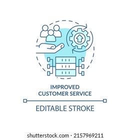 Improved customer service turquoise concept icon. Big data processing pros abstract idea thin line illustration. Isolated outline drawing. Editable stroke. Arial, Myriad Pro-Bold fonts used