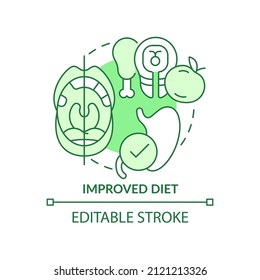 Improved diet green concept icon. Tooth enhancement benefit abstract idea thin line illustration. Healthy nutrition. Isolated outline drawing. Editable stroke. Arial, Myriad Pro-Bold fonts used