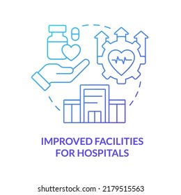 Improved facilities for hospitals blue gradient concept icon. Way to healthcare system redesign abstract idea thin line illustration. Isolated outline drawing. Myriad Pro-Bold font used