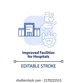 Improved facilities for hospitals light blue concept icon. Way to healthcare redesign abstract idea thin line illustration. Isolated outline drawing. Editable stroke. Arial, Myriad Pro-Bold fonts used