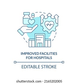 Mejora de las instalaciones para los hospitales como icono del concepto turquesa. Una forma de rediseñar la idea abstracta de la ilustración de la línea delgada. Dibujo de contorno aislado. Trazo editable. Fuentes Arial, Myriad Pro-Bold utilizadas