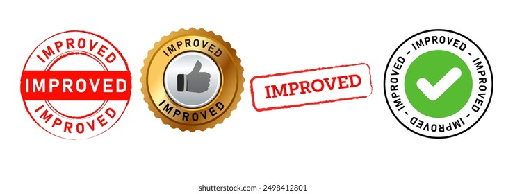 improved improvement process innovation new upgrade stamp collection icon template circle rectangle shape gold green black blue red color