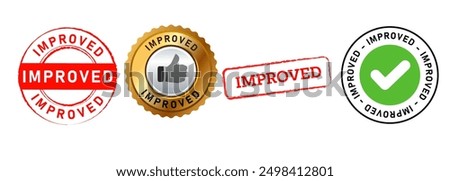 improved improvement process innovation new upgrade stamp collection icon template circle rectangle shape gold green black blue red color